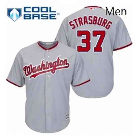 Mens Majestic Washington Nationals 37 Stephen Strasburg Replica Grey Road Cool Base MLB Jersey